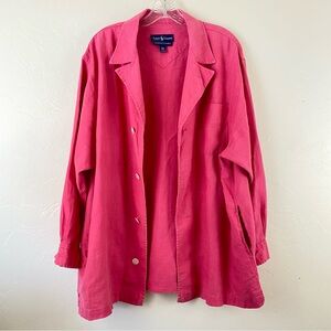 Ralph Lauren Size 12 Coral Pink 100% Linen Long Sleeve Button Down Blazer Jacket